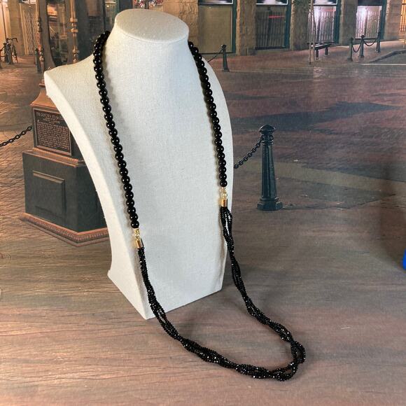 0088 Y2K Talbot's Black Onyx Glass & Enamel Bead Art-Deco Style Necklace EUC - Picture 1 of 7